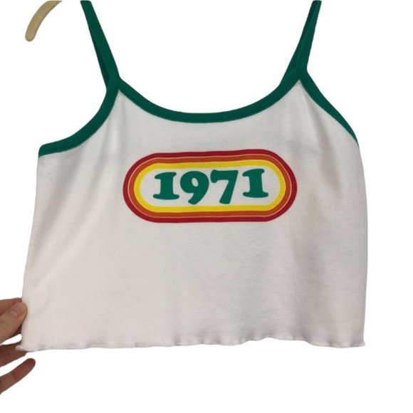 Forever 21 white green 1971 graphic baby crop top small